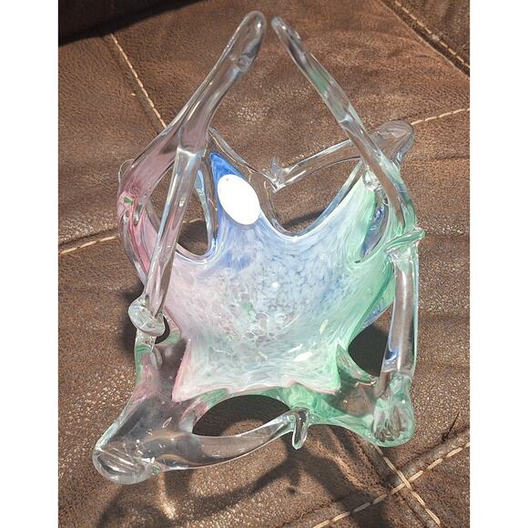 Murano Art Glassware Basket Collectible Italian Venetian 7.25"t x 8"w x 5"d - Picture 2 of 12